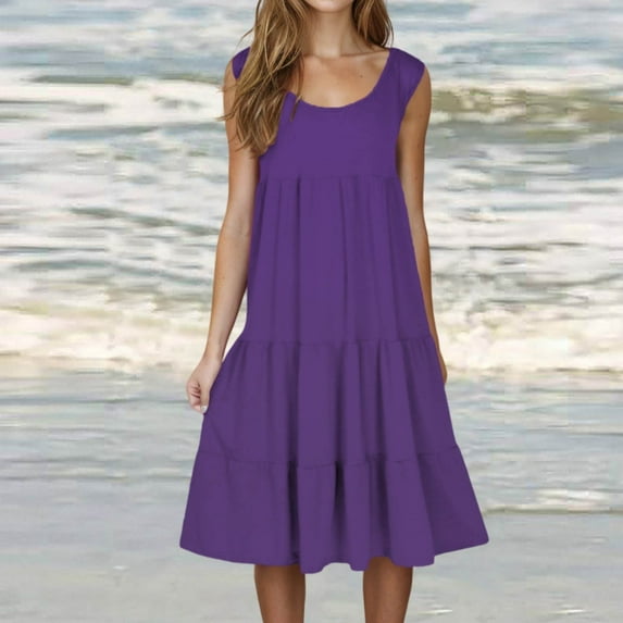 Xysaqa Plus Size Summer Dresses for Women Sleeveless Midi Dress Casual Flowy Tshirt Tank Sundress Summer Vacation Beach Cover Up 3X 4X 5X