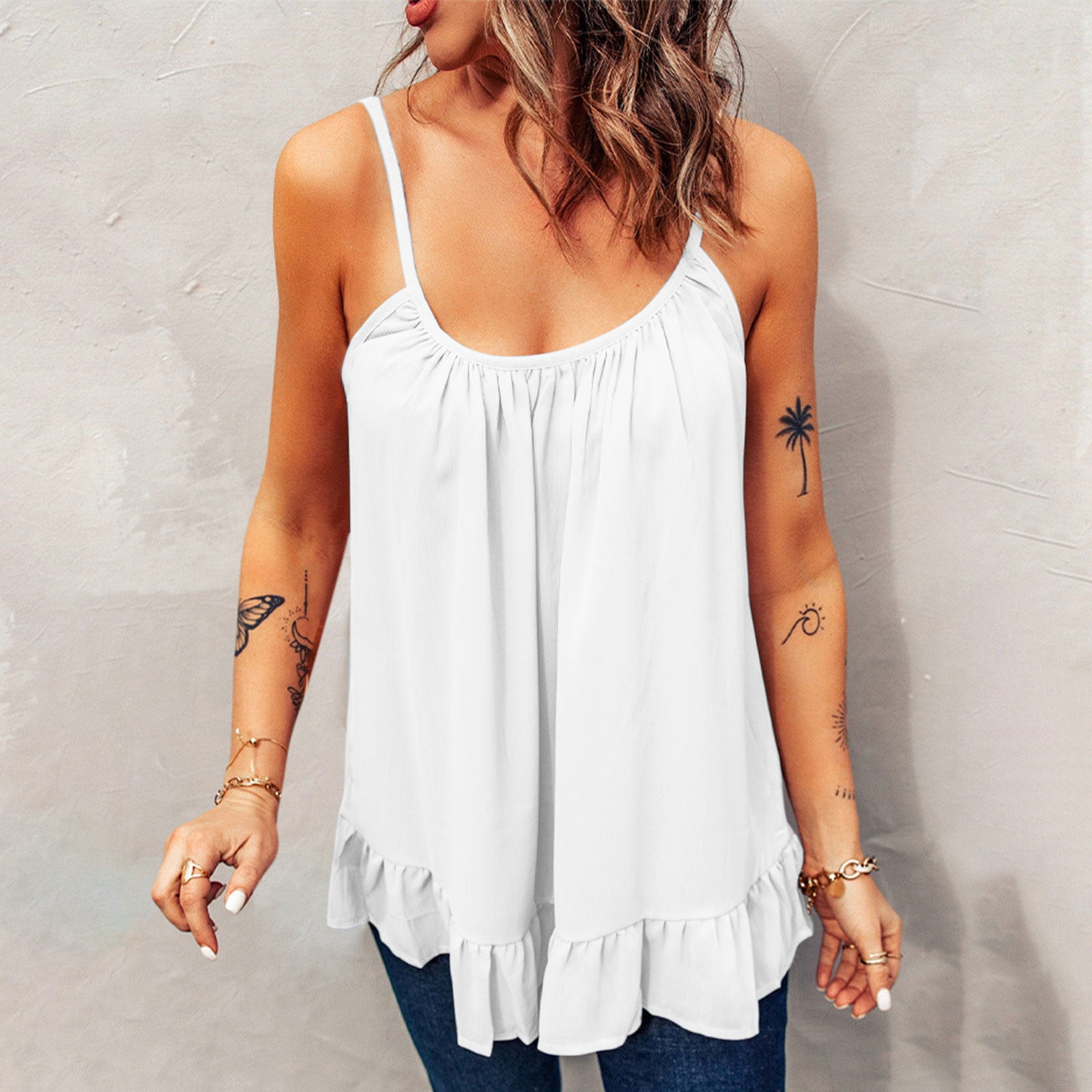 Xysaqa 2023 Women's Summer Spaghetti Strap Cami Tank Tops