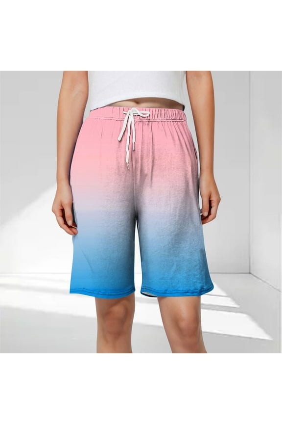 Plus Size Women's Gradient Bermuda Shorts Knee Length Summer Drawstring Elastic Waist Casual Long Shorts Loose Comfy Lounge Running Yoga Shorts with Pockets 3X 4X 5X