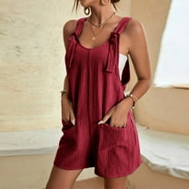 Xysaqa Plus Size Womens Rompers with Pockets Summer Casual Sleeveless Overalls Shorts Jumpsuits for Women Girls Loose Fitted Beach Vacation Outfits 3X 4X 5X Wine