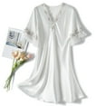 thumbnail image 1 of Xysaqa Satin Nightgown for Women Silk Sleepwear Elegant Embroidery V Neck 3/4 Sleeve Sleep Shirt Soft Luxurious Nightdress Clearance White, 1 of 5