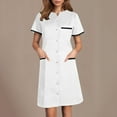 thumbnail image 1 of Xysaqa Scrub Dress for Women - Fashion Fitted Uniforms Work Dress Pockets V-Neck Button Down Shirt Dress for Ladies S-2XL Summer Savings, 1 of 6