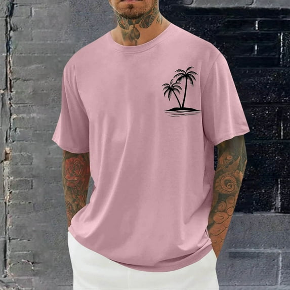 Xysaqa Shirts for Men Mens Summer Shirts Men's Palm Tree Print T-Shirts Short Sleeve Crew Neck Casual Tee Shirt Loose Fitted Hawaiian Beach Shirts 2X 3X 4X Mens Big & Tall Shirts Summer Savings