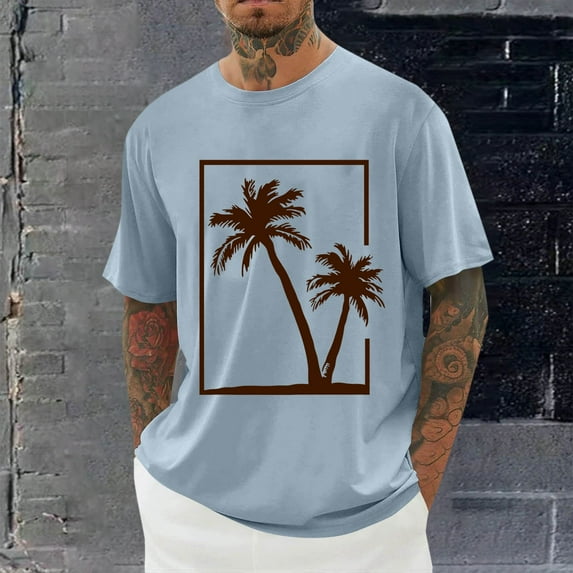 Xysaqa Shirts for Men Mens Summer Shirts Men's Palm Tree Print T-Shirts Short Sleeve Crew Neck Casual Tee Shirt Loose Fitted Hawaiian Beach Shirts 2X 3X 4X Mens Big & Tall Shirts On Clearance