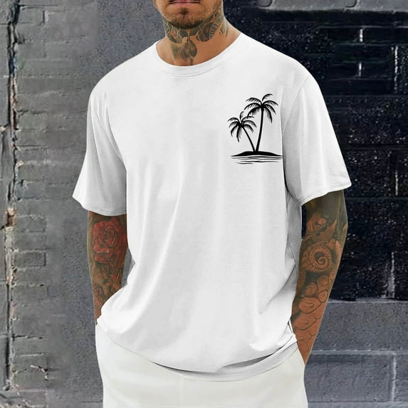 Xysaqa Shirts for Men Mens Summer Shirts Men's Palm Tree Print T-Shirts Short Sleeve Crew Neck Casual Tee Shirt Loose Fitted Hawaiian Beach Shirts 2X 3X 4X Mens Big & Tall Shirts Summer Savings