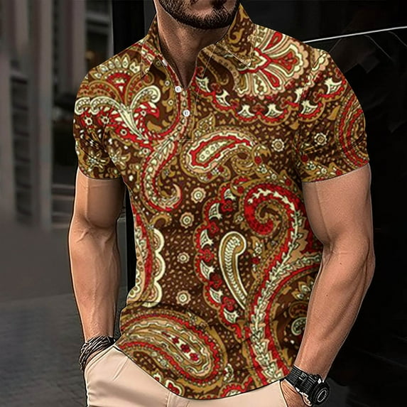 Njoeus Shirts For Men Mens Summer Shirts Mens Golf Shirts Fashion Vintage Print Mens Club Party Work Golf Shirt Mens Golf Tennis Short Sleeve Funny Golf Shirt For Men Big & Tall S-4Xl Athletic Tee Shi