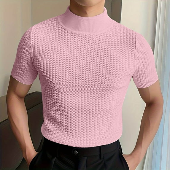 Njoeus Shirts For Men Mens Undershirts Mens T Shirt Summer Turtleneck Short Sleeve Basic T-Shirts Men Mock Neck Slim Fitted Undershirt Pullover Solid Color Tops S-3Xl Men Top Size Plus On Clearance