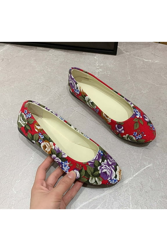 Dzypnd Shoes for Women, Dress Shoes for Women Spring and Summer New Women Flat Canvas Rose Multi-Color Cloth Shoes A Slip-on Single Shoes White Shoes for Women on