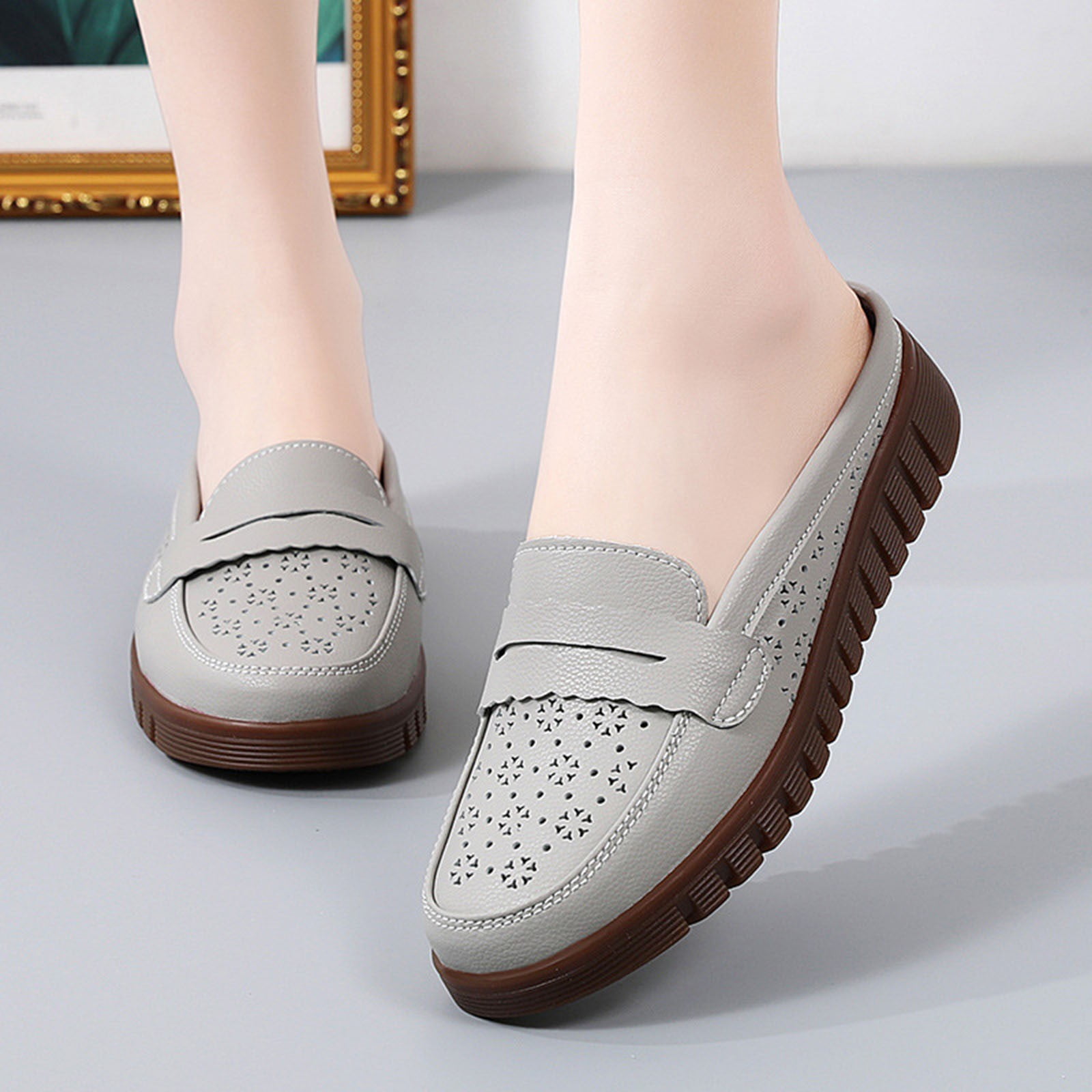 Xysaqa Shoes for Women Dress Shoes for Women Women s Versatile Flat Shoes Soft Bottom Large Size Casual Color Shoes Leather Shoes Business Casual