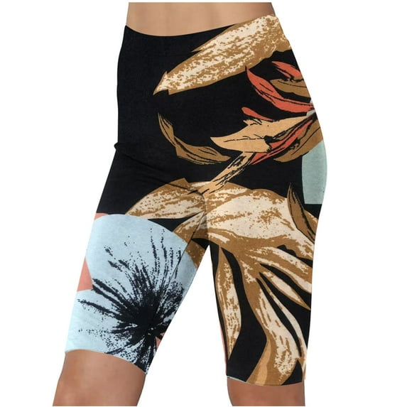 Xysaqa Shorts for Women, Women's Tropical Print Workout Gym Running Shorts Comfy Yoga Leggings for Women High Waist Beach Shorts Plus Size 2X 3X 4X 5X