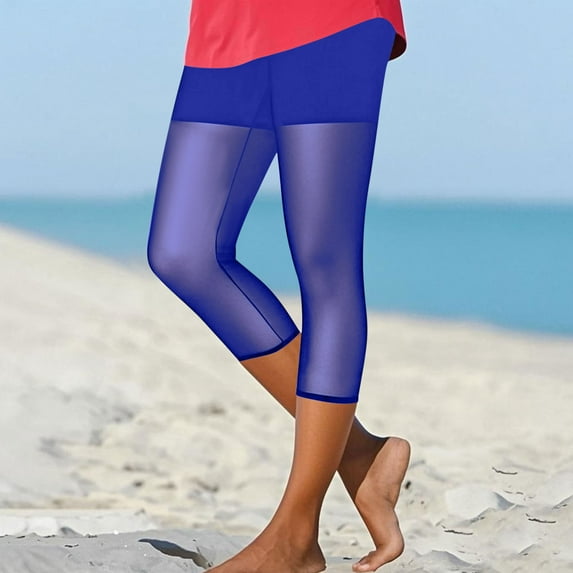 Xysaqa Soft Yoga Capris Leggings for Women Summer - Fashion Mesh Patchwork Lounge Comfy Jogger Capris Pants for Womens Workout Cropped Pants S-3XL on Clearance