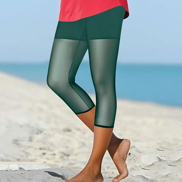 Xysaqa Soft Yoga Capris Leggings for Women Summer - Fashion Mesh Patchwork Lounge Comfy Jogger Capris Pants for Womens Workout Cropped Pants S-3XL Summer Savings