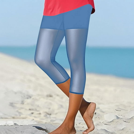 Xysaqa Soft Yoga Capris Leggings for Women Summer - Fashion Mesh Patchwork Lounge Comfy Jogger Capris Pants for Womens Workout Cropped Pants S-3XL Summer Savings