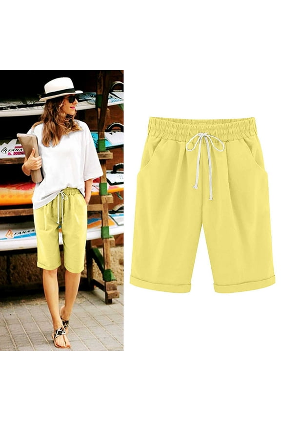Summer Bermuda Shorts for Women Trendy, Womens Knee Length Lounge Shorts Casual High Waist Workout Athletic Long Shorts Drawstring Women's Plus Size Shorts 3X 4X 5X Clearance
