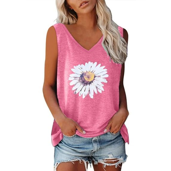 Xysaqa Summer Tops for Womens V Neck Tank Tops Cute Graphic Tees for Women Fashion Sleeveless Workout Shirts Loose Comfy Blouse S-XXL