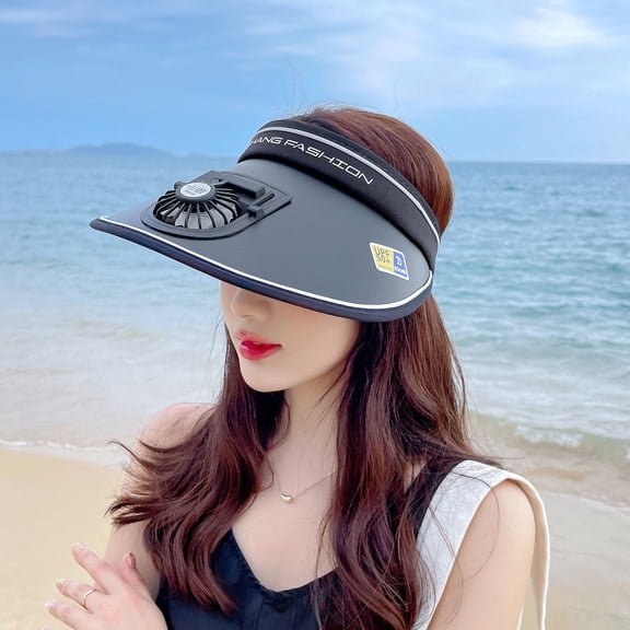 Xysaqa Sun Visor Hat for Women Men Summer Fan Cool Wide Brimmed Sun Protection Beach Hats Garden Hat Outdoor Sports Sun Hat with USB Charging