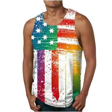 Xysaqa Tank Tops for Men American Flag Print Shirts Mens 4th of July Graphic Tees Sleeveless Muscle Gym Workout T-Shirts M-6XL （Available in Big & Tall Sizes)