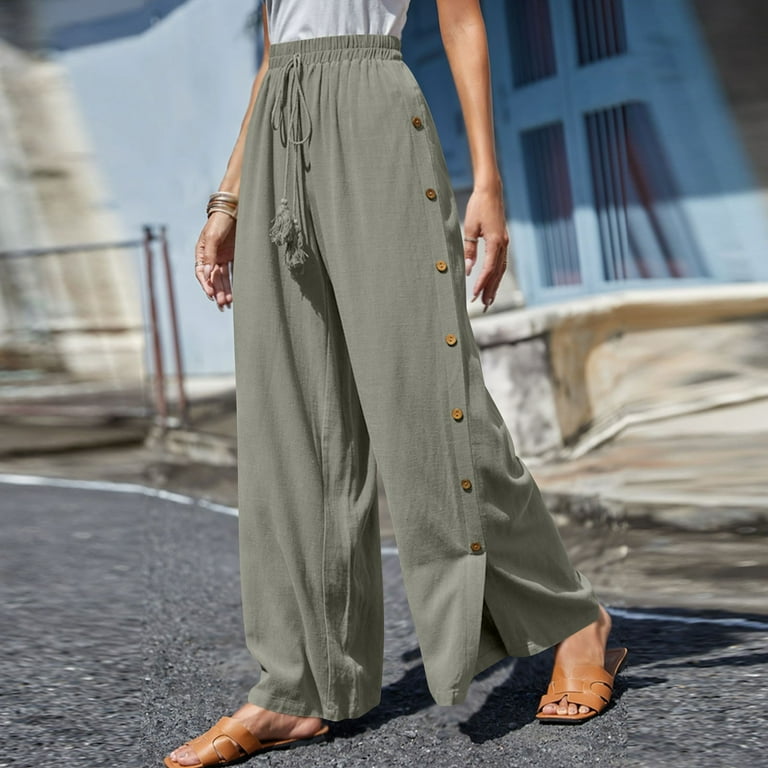 Xysaqa Vacation Essentials, Women's Casual High Waist Wide Leg Comfy Pants  Elastic Waisted Loose Fit Trousers