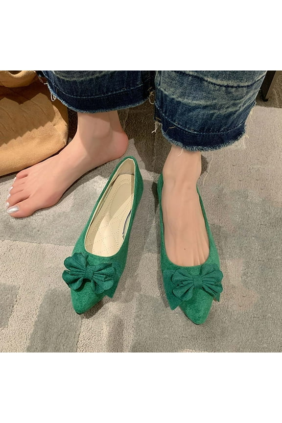 Walking Shoes Women, Dress Shoes for Women Women's Spring and Summer New Shallow Mouth Suede Bow Slip-on Flat Shoes Gym Shoes Women on Clearance