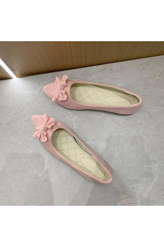 Walking Shoes Women, Womens Walking Shoes Women's Spring and Summer New Shallow Mouth Suede Bow Slip-on Flat Shoes Female Zapatos Mujer on Clearance