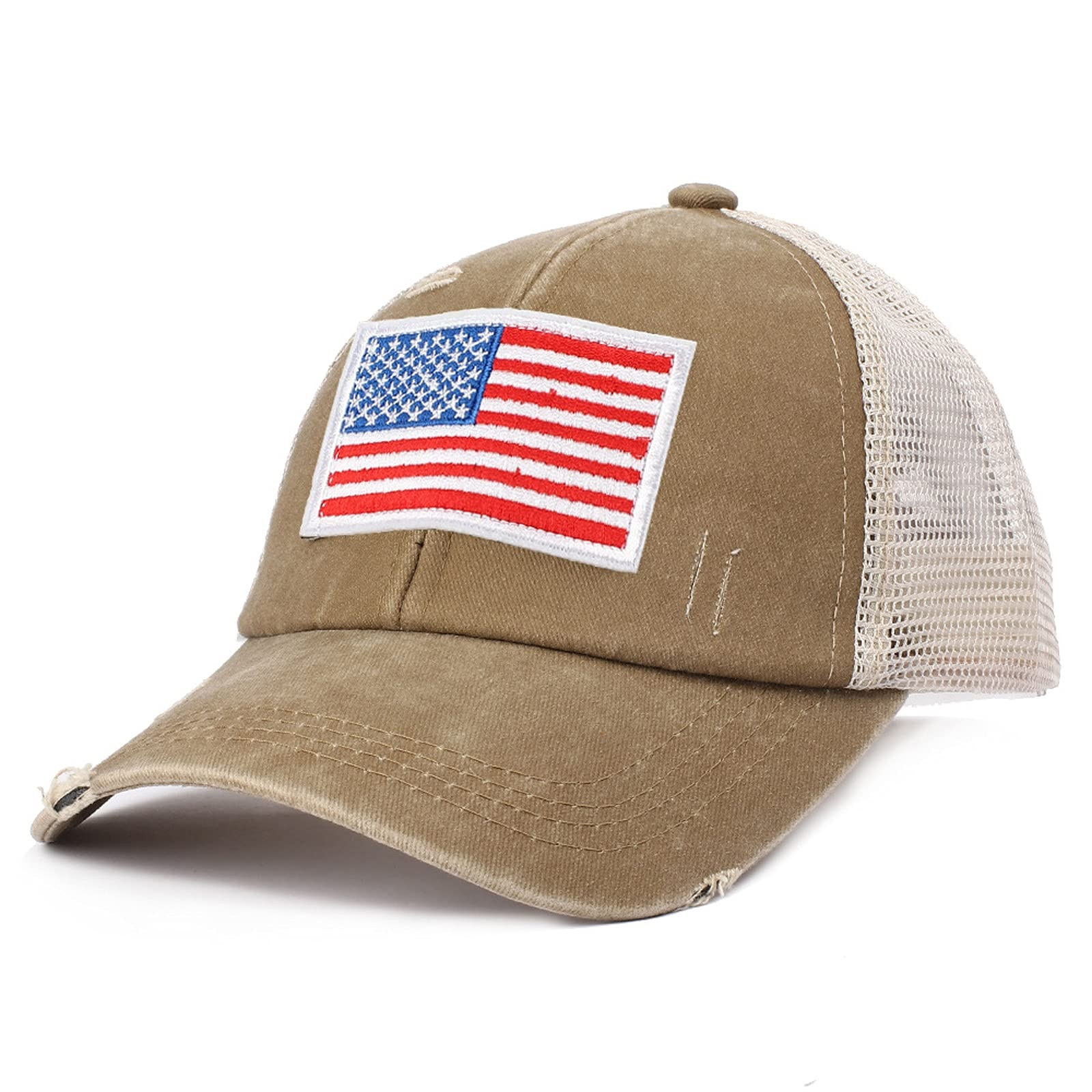 Casquette Baseball Drapeau Américain Vintage - Coton Délavé, Réglable, Brodée, Unisexe, Pour Quotidien Et Sport