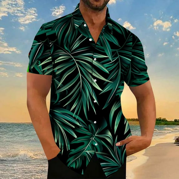 Xysaqa White Dress Shirt for Men Beach Shirts for Men Hawaiian Shirt for Men Casual Short Sleeve Button Up Shirt Men Floral Summer Tropical Beach Shirts for Men Big & Tall Party Tops S-5Xl Men T-Shirt