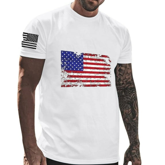 Xysaqa White T Shirts for Men Mens Shirts Short Sleeve Mens Shirts, Men's American Flag Graphic Shirt Cotton Short Sleeve T Shirt Gym Workout Usa Flag Patriotic Tees Tops M-3Xl Men's T-Shirts On Clear