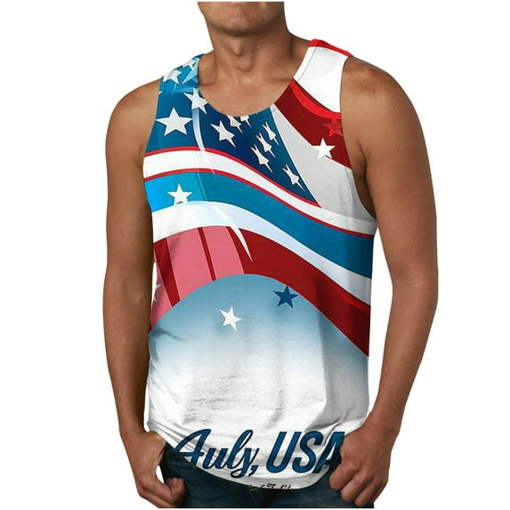Xysaqa White T Shirts for Men Muscle Shirts for Men Men's American Flag Tank Tops Gym Muscle Tees Mens Big & Tall Shirt Sleeveless Funny Patriotic T-Shirt M-6Xl Boys Shirts On Clearance