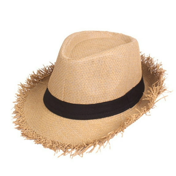 Xysaqa Wide Brimmed Straw Panama Hat for Women Men Fashion Fedora Summer Beach Hat Sun Protection Straw Hat