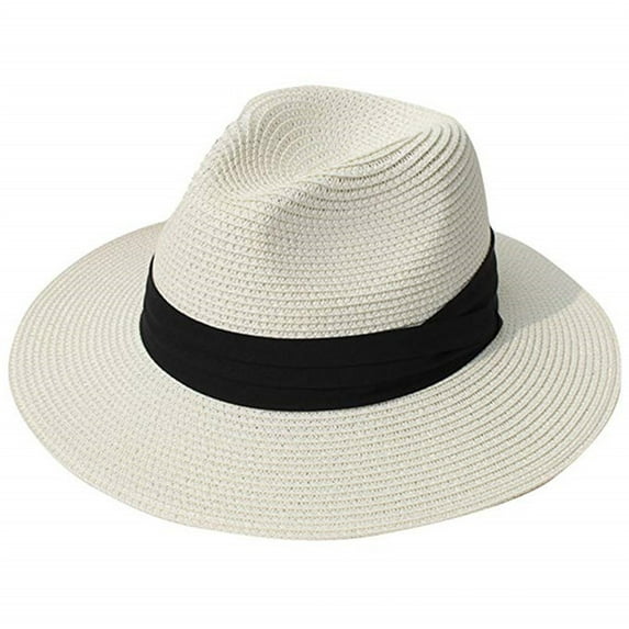 Xysaqa Wide Brimmed Straw Panama Hat for Women Men Roll Up Fedora Summer Beach Hat Sun Protection Straw Hat