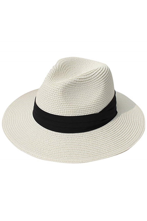 Wide Brimmed Straw Panama Hat for Women Men Roll Up Fedora Summer Beach Hat Sun Protection Straw Hat