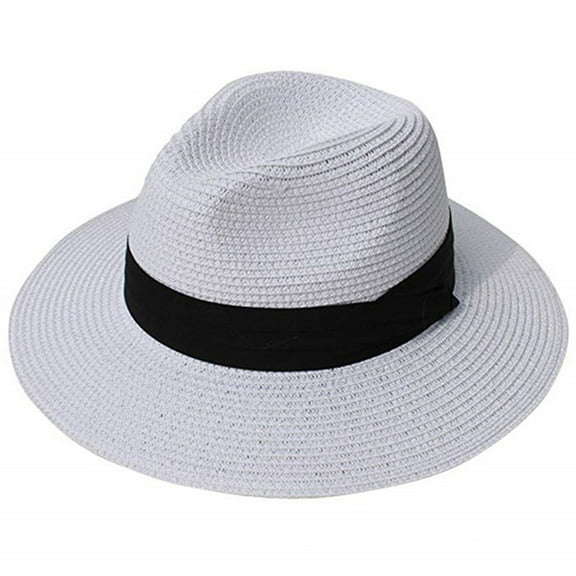 Xysaqa Wide Brimmed Straw Panama Hat for Women Men Roll Up Fedora Summer Beach Hat Sun Protection Straw Hat