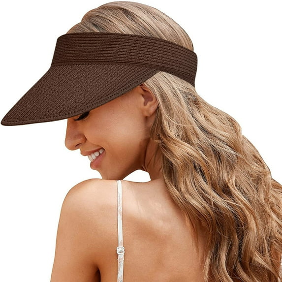 Xysaqa Wide Brimmed Sun Visor Hat foe Women Roll Up Sun Protection Foldable Straw Hat for Summer Outdoor Beach Travel Trendy