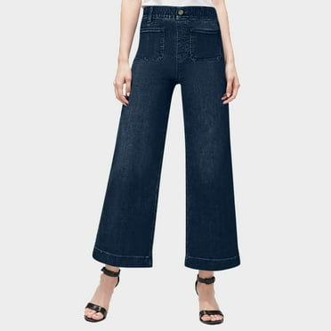 Xysaqa Wide Leg Jeans for Women High Waisted Flare Jeans Trendy Elegant Business Casual Work Pants Stretchy Loose Denim Pants with Pockets（Available In Plus Size) Blue 2XL