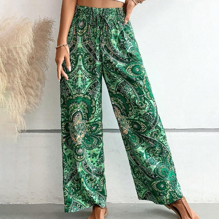 Women boho loose wide leg high waist pants Women boho loose wide leg high waist pants
