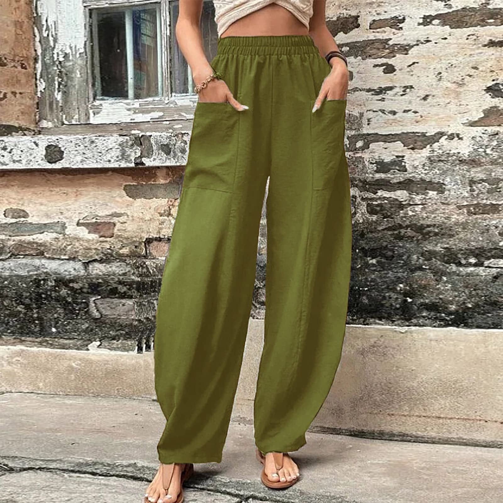 【Anyone more】Juni Cotton Pocket Long Wide Pants Xysaqa Wide Leg Trousers Women, Women's Casual Loose Baggy