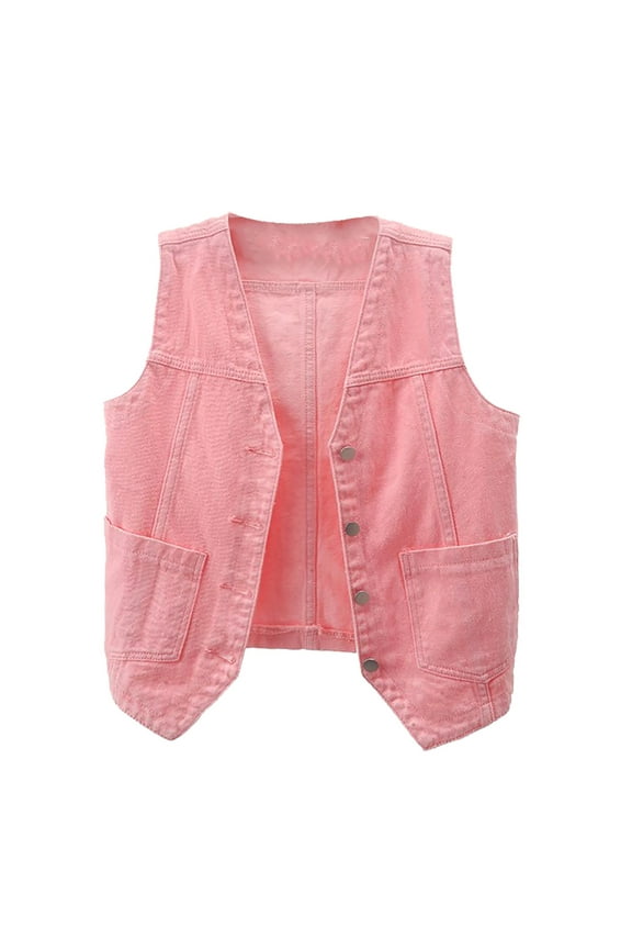 Women Casual V-Neck Sleeveless Denim Jean Vests Classic Cropped Button Up Camisole Jean Jacket Vests (M-3XL)