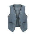 thumbnail image 1 of Xysaqa Women Casual V-Neck Sleeveless Denim Jean Vests Classic Cropped Button Up Camisole Jean Jacket Vests with Pockets M-3X, 1 of 6