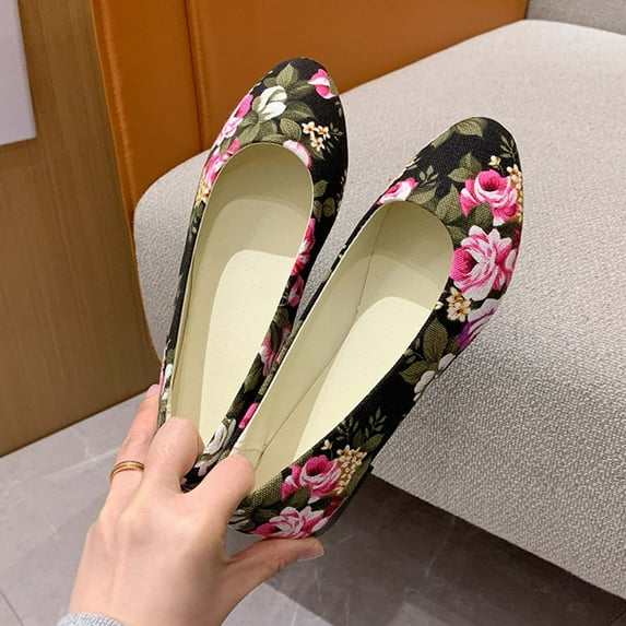 Xysaqa Women Flats Shoes, Womens Golf Shoes Spring and Summer New Women Flat Canvas Rose Multi-Color Cloth Shoes A Slip-on Single Shoes Mary Janes Flats on Clearance