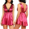 thumbnail image 1 of Xysaqa Women Lace Trim Pajama Nightgowns Satin Sleepwear Womens Lingerie Silk Deep V Neck Sleep Dress Nightwear S-3XL, 1 of 8