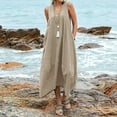 thumbnail image 1 of Xysaqa Women Loose Long Maxi Dresses Solid Color Cotton Linen Tunic Summer Dresses Casual Sleeveless V Neck Beach Dress Plus Size 3X 4X 5X, 1 of 9