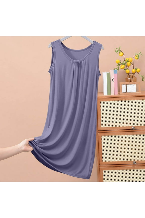 Women Plus Size Sleeveless Tank Nightgown Casual Solid Sleep Dress for Women Comfy Wide Strap Sleepwear Summer Sleepshirt House Dress 3X 4X 5X on Clearance