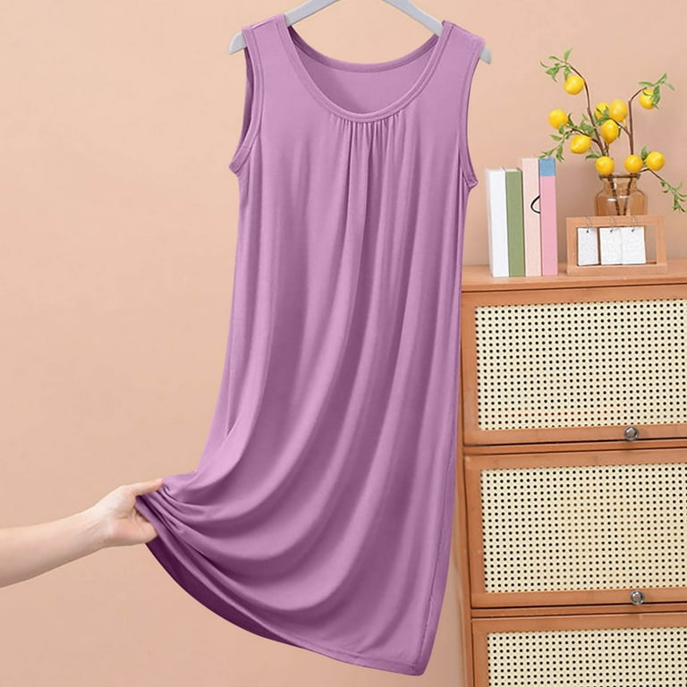 Xysaqa Women Plus Size Sleeveless Tank Nightgown Casual Solid