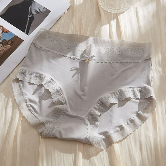 Xysaqa Women Super Thin Breathable Ice Silk Underwear Soft Seamless Smoothing Lace Briefs Comfy Cotton Crotch Stretch Mid Waist Panties for Daily Wear