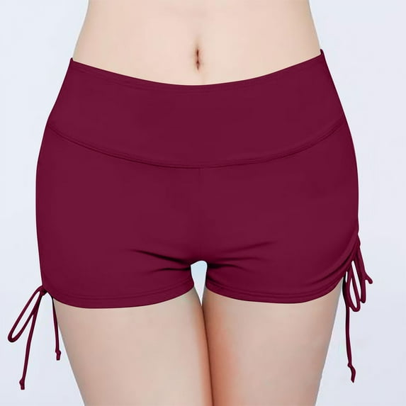 Xysaqa Women Swim Shorts Boy Shorts Swimwear Side Tie High Waisted Swimsuit Bottoms Swimming Bottom Bikini Board Shorts Bathing Suits