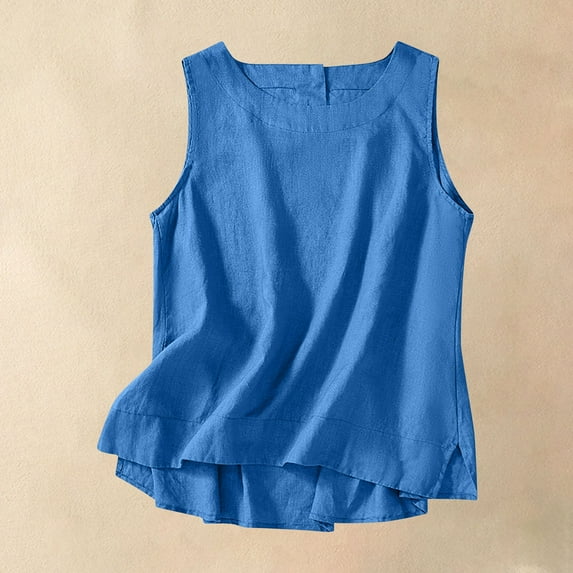 Xysaqa Women Tank Top Crew Neck Casual Cotton Linen Shirts Loose Fits Flowy T Shirt Trendy Sleeveless Summer Tops Outfits 2025 Fashion S-2XL