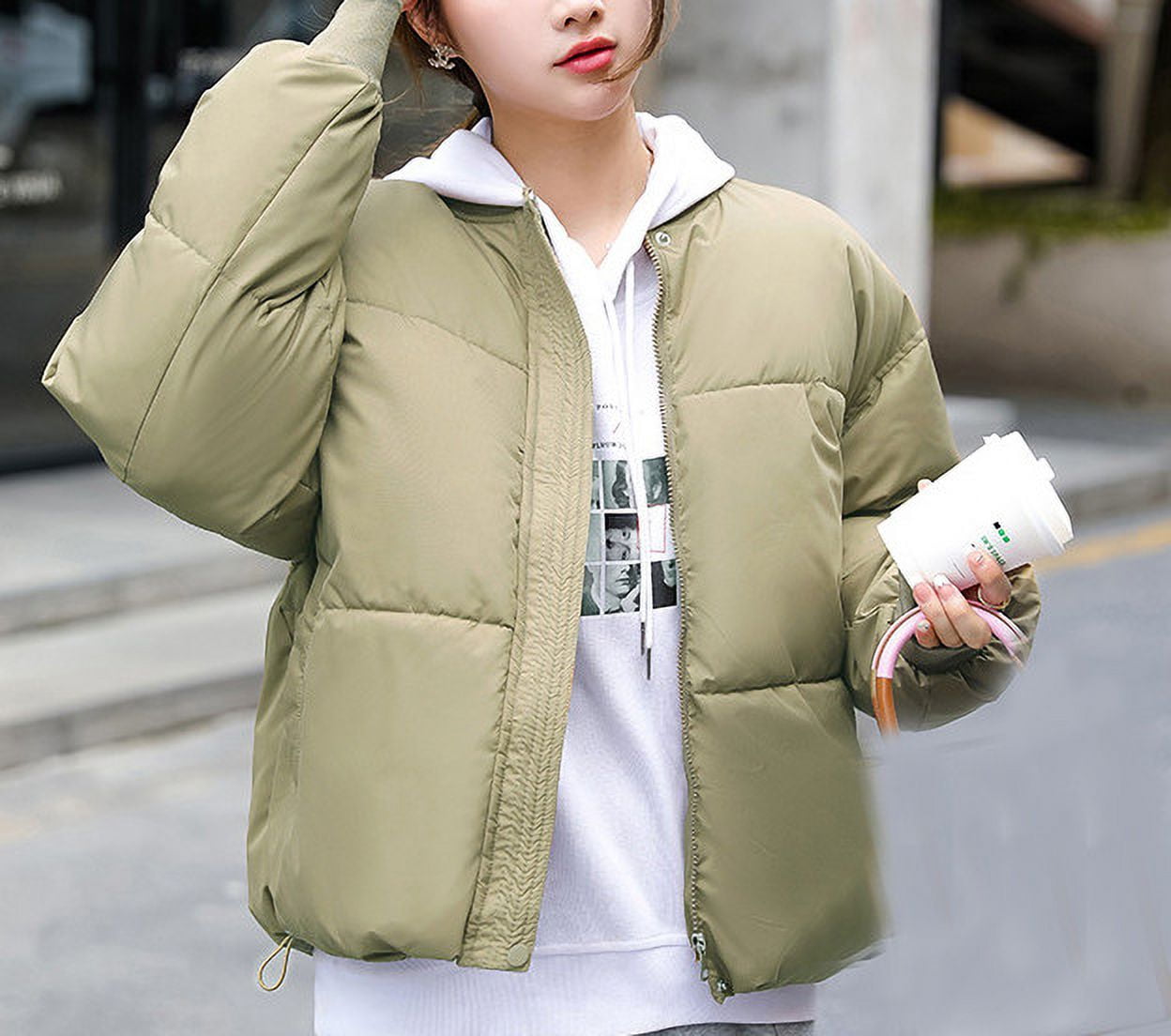 Xysaqa Women Winter Bomber Puffer Jacket Baggy Casual