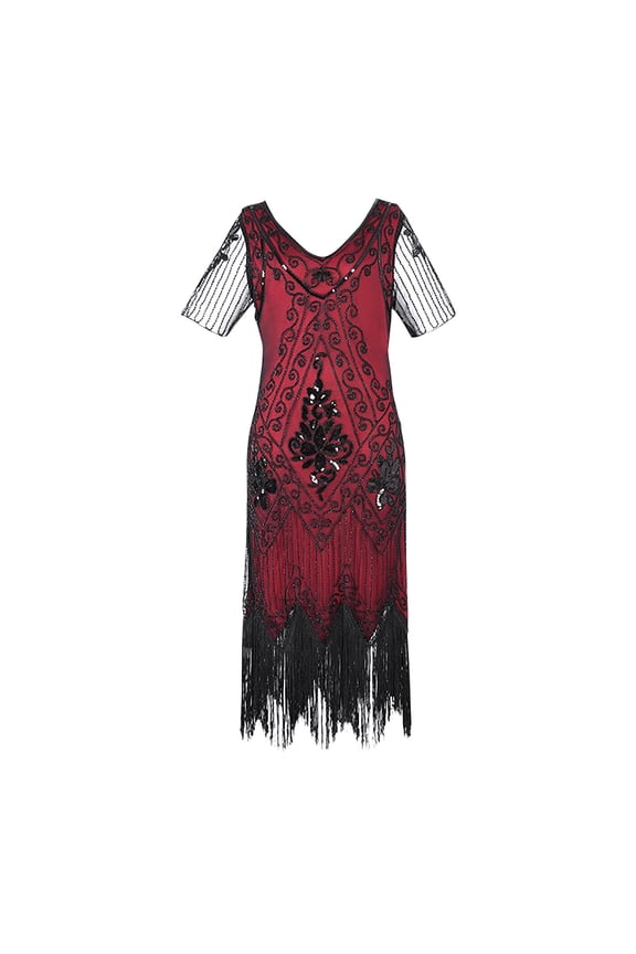 Women's 1920s Dress Fringed Sequin Art Deco Fancy Flapper Dress for Women Party Cocktail Vintage Dress Costume Dress with Sleeve S-4XL(Available in Plus Size)