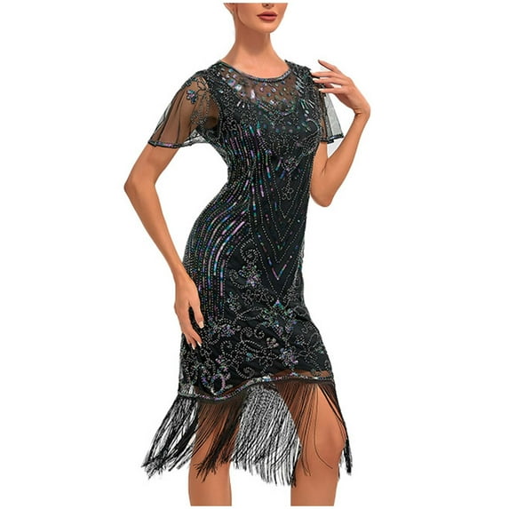 Xysaqa Women's 1920s Vintage Flapper Dress Embellished Fringed Sequin Dress Party Cocktail Evening Dresses for Women S-4XL (Available in Plus Size)