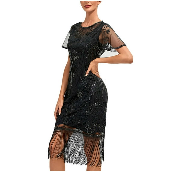 Xysaqa Women's 1920s Vintage Flapper Dress Embellished Fringed Sequin Dress Party Cocktail Evening Dresses for Women S-4XL （Available in Plus Size)